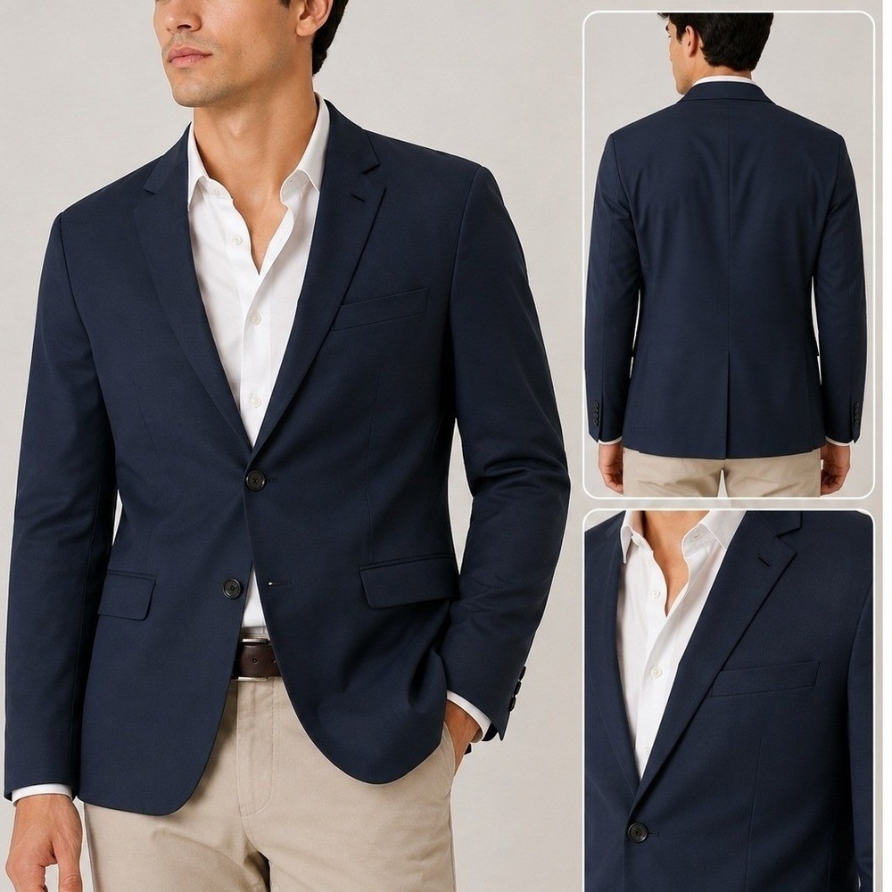 1670 Le Chateau Men's Navy Blue Blazer Sport Coat 46R Two Button